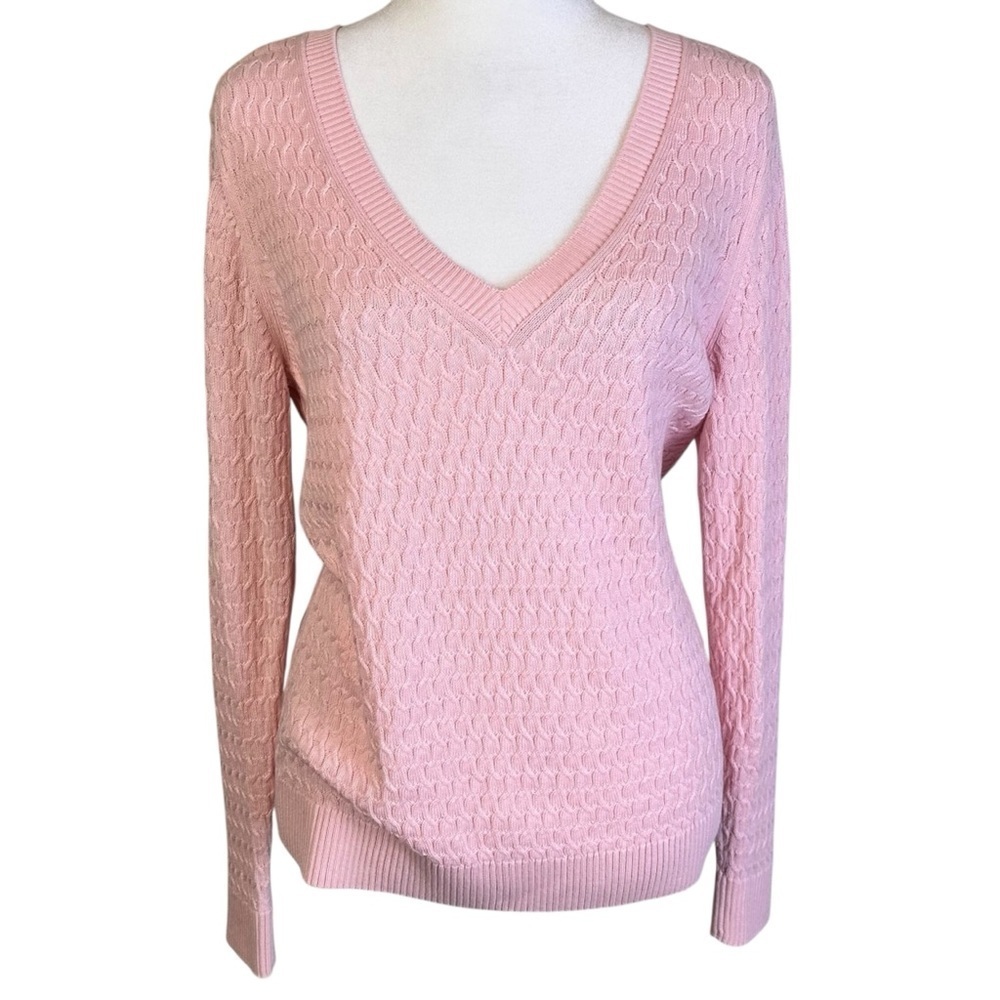 Talbots Pima Cotton Cable Knit V-Neck Sweater Size S - Picture 1 of 10